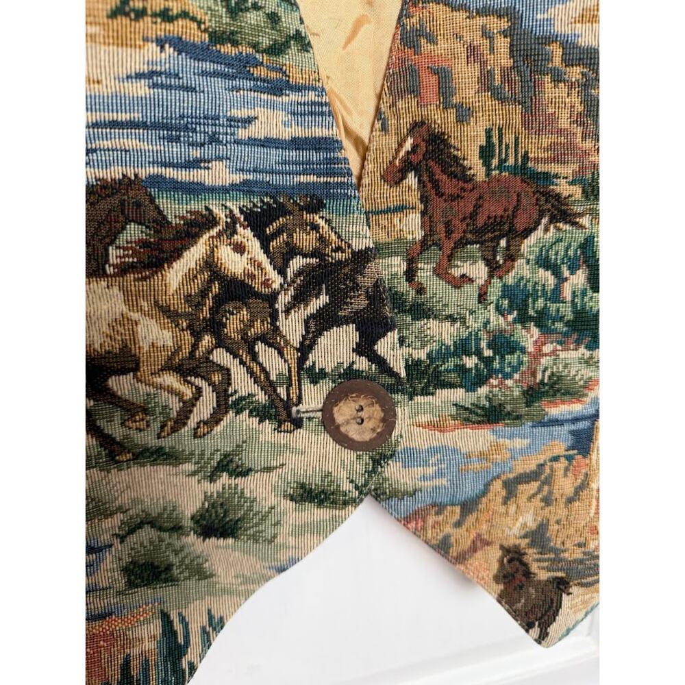 Sharon Young Horse Vest Western Boho Tapestry Cactus Sleeveless Top Womens Lrg - Picture 3 of 8